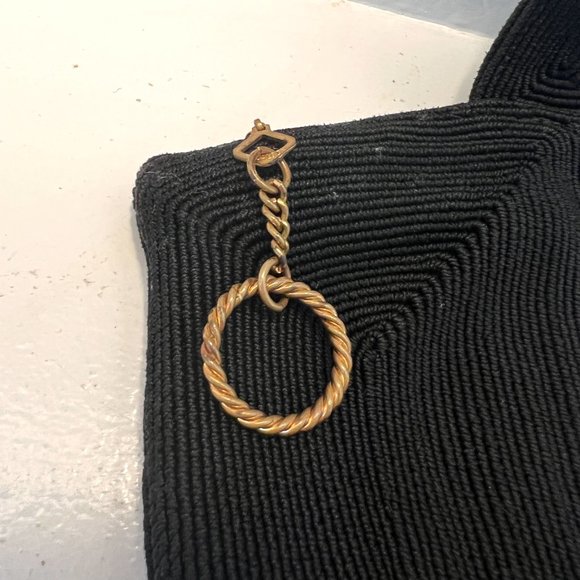 1940's Black Wristlet Purse - Small Boho Vintage - Cording Style Fabric - Picture 5 of 11